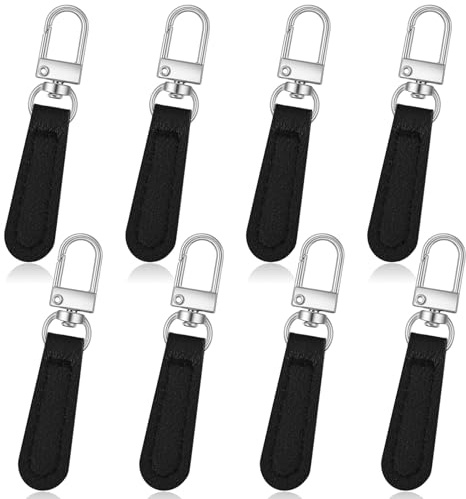 8Pcs Replacement Zipper Pulls Leather, Black Leather Zipper Pulls Replacement Zippers Tab Handle for Purses Clothing Jackets Backpacks Boots Handbags Luggage Suitcases, Black