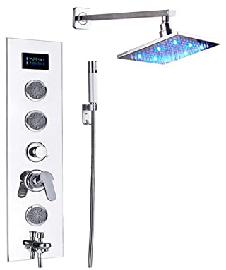 Raffinerad LED-duschpanel och duschhuvud gratis kombination väggmonterad duschkran i krom 4-funktions badrumsblandare(Type a 8 inch)
