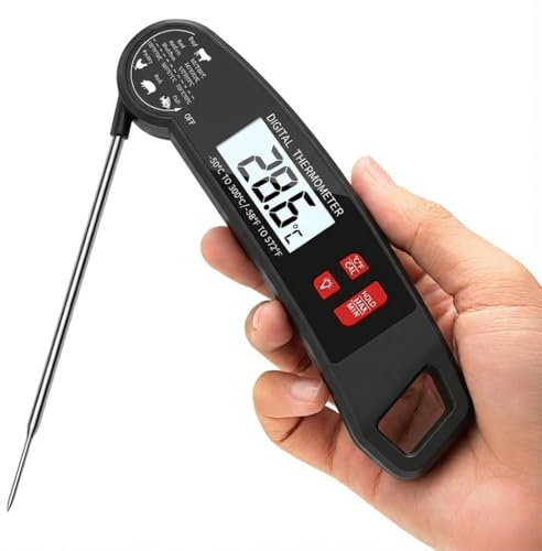 Digital Meat Thermometer UK - 1s Instant Read Food Thermometer IP67 Waterproof with Backlight & Magnet for Grilling BBQ Baking (Black)