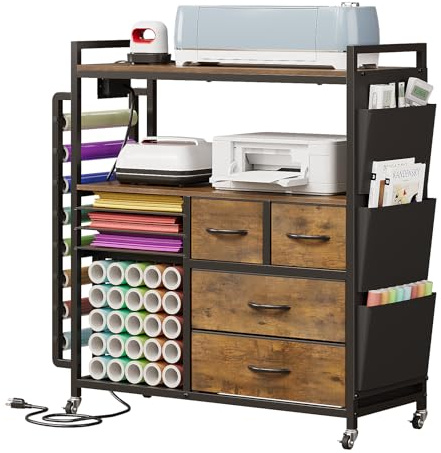 VEDECASA Gran Organizador Rodante de Manualidades, Compatible con Máquinas Cricut – Cajones de Tela y Soportes para Rollos de Vinilo, Carro de Almacenamiento Móvil para Cuarto de Manualidades en Casa