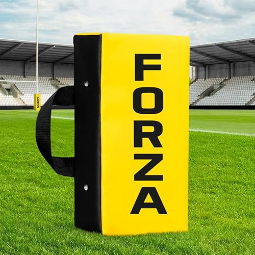 FORZA Contact & Push Rugby-Pad – Rugby-Tackling & Rucking Trainingsschild mit verstärkten Griffen, wetterfester PVC-Abdeckung & Schlagschaum [Junior oder Senior] (Gelb, Junior)