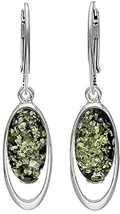 Boucles d'oreilles pendantes en argent sterling avec ambre verte 070136