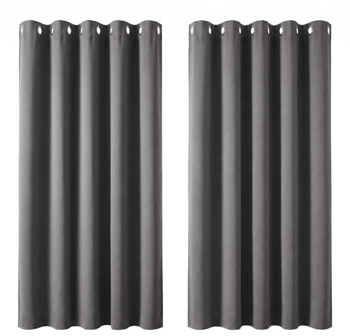 Deconovo Wide Grey Curtains for Living Room Thermal Insulated 66 x 72 Inch Eyelet Blackout Curtains Energy Saving Drapes Light Grey 2 Panels