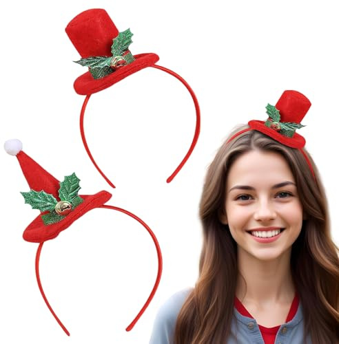 Bnikion 2 Pack Christmas Mini Top Hat Headband Red for Gril Women Crazy Hat Day