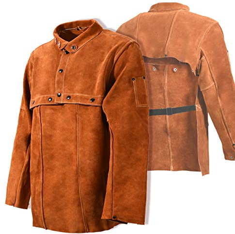 LeaSeek Veste de soudage en cuir – Tablier de soudure robuste avec manches (Small)