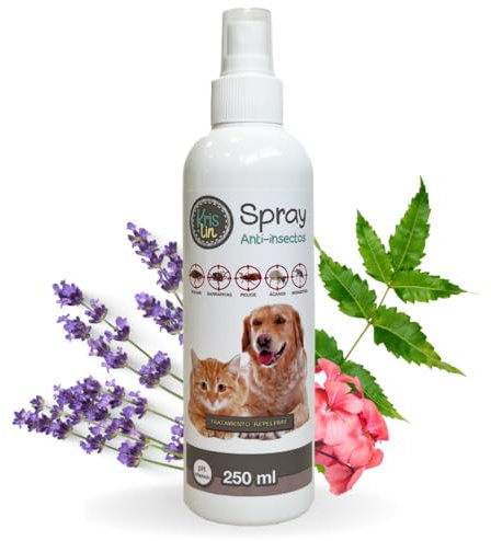 KRISLIN Spray Repelente para Perros | con 3 Activos Naturales: Margosa, Geraniol y Lavandino | Protege contra Insectos | Cítrico | 250ml