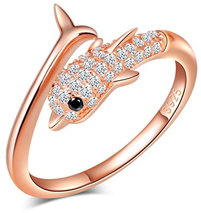 Yumilok Bague en argent 925, bague réglable femme fille, anneau de fiançailles ouvert, bague dauphin mignon, bague de mariage, taille ajustable, zircon incrusté, pour Noël et Anniversaire
