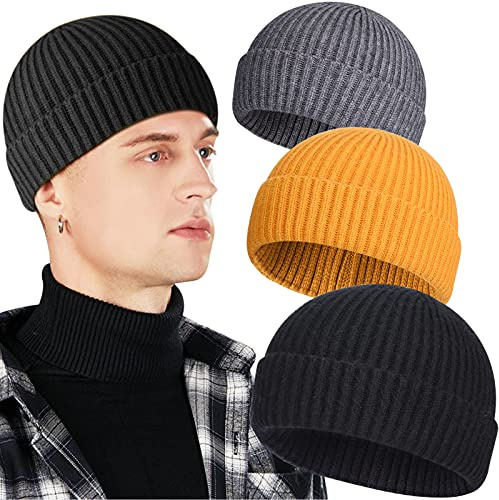 Lot de 3 Bonnets de pêcheur en Laine pour Homme - Noir - Taille Unique
