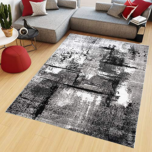 TAPISO Maya Teppich Kurzflor Modern Grau Creme Schwarz Streifen Design Meliert Wohnzimmer Schlafzimmer ÖKOTEX 160 x 230 cm