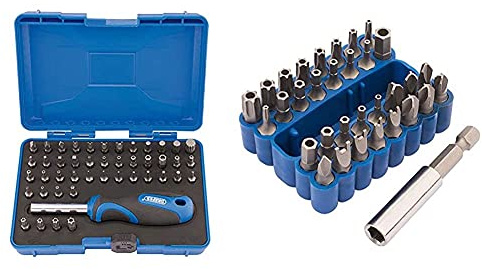 Draper 82399 Security Screwdriver Bit and Driver Set (45 Piece) Black and Silver & 82406 Security Bit Set - Silver (33-Piece)