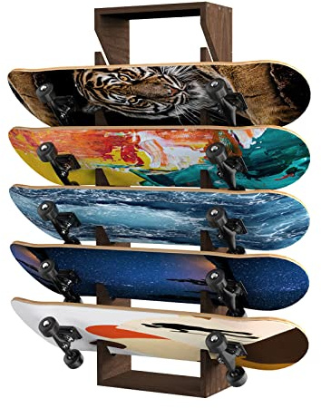 Nisorpa Rack per skateboard da parete in legno massiccio per skateboard e skateboard, organizer per skateboard, può contenere 6 skateboard, garage, club e skate shop