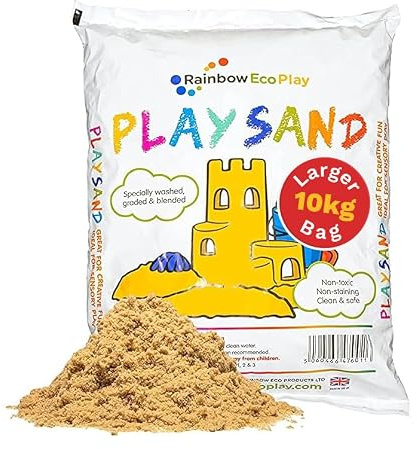 Rainbow Eco Play Sand 10kg Safe 100% Non-Toxic, for Sandpits & Play Trays | Clean, natural play sand with rounded grains, microbiology tested for safety, non-toxic, supplied moist for enhanced play