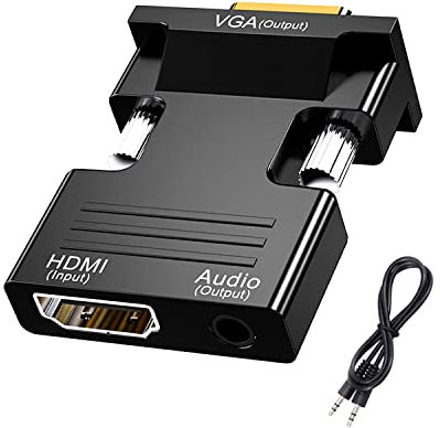 Beigemo HDMI a VGA Adaptador Con Cable de Audio de 3,5 mm, Convertidor Compatible Con PC, Computadora Portátil, Monitor, Proyector y TV
