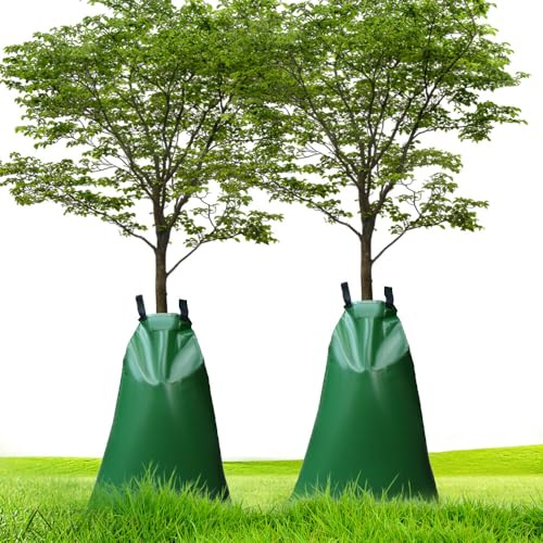 CJBIN Wassersack für Bäume, 2 Pcs 75 L Baumbewässerungssack Set, Bewässerungssäcke für Bäume, PVC Bewässerungssack für Bäume, Baum Bewässerungs-Sack für Sämlingstransport GartenbewäSserung, Grün