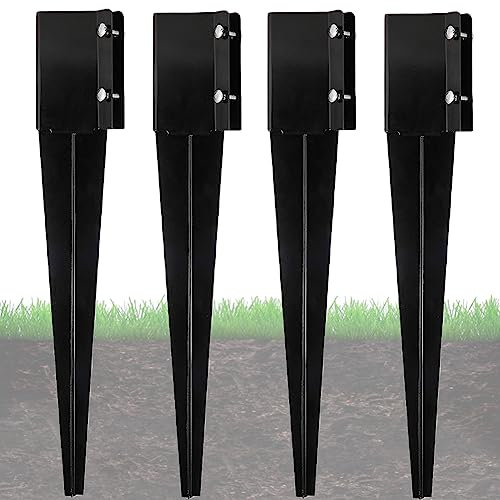 4 x 4 Fence Post Anchor Ground Stakes, 24 Powder Coated Spikes, 4-Pack