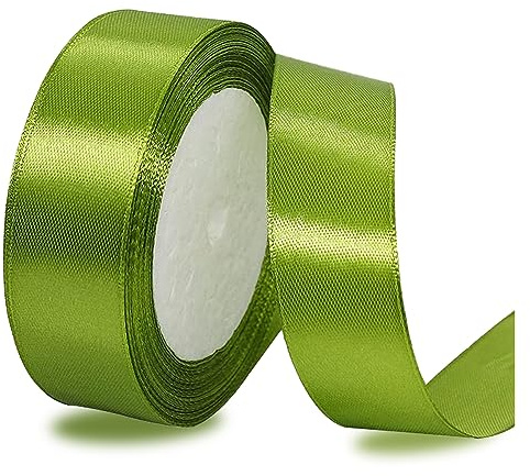 Cinta verde oliva de 25 mm x 23 metros, cintas de tela de satén verde oliva para envolver regalos, manualidades, lazos para el pelo, ramos de floristería, globos, proyectos de costura, fiestas de boda