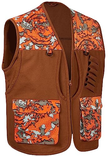 BASSDASH Upland Game Field Water-Resistant Bird Hunting Vest with Multi Pockets Brown/Orange Men Women FV11