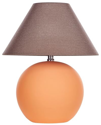 Beliani Nachttischlampe mit Keramiksockel orange Terrakotta Beleuchtung mit Leinenschirm Trommelform Limia