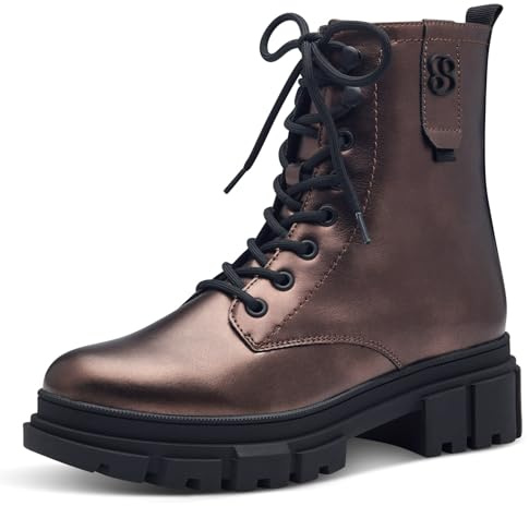 s.Oliver Botas Planas de Encaje para Mujer 5-25214-41, Cortas al Tobillo, Bronce Metal, 36 EU