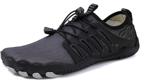 Teechodina Unisex Zehenschuhe Wasserschuhe Strandschuhe Barfußschuhe Barfussschuhe Herren Damen Traillaufschuhe Aquaschuhe Schwimmschuhe Surfschuhe, AD-Schwarz, 43