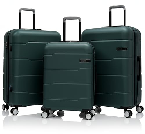 Unik REVOLUTION Juego de 3 Maletas Rígidas ABS – Cabina 55cm, Mediana 67cm, Grande 77cm – 4 Ruedas Dobles 360°, Cerradura TSA, Expandibles, Resistentes y Ligeras – Equipaje de Viaje Verde Botella