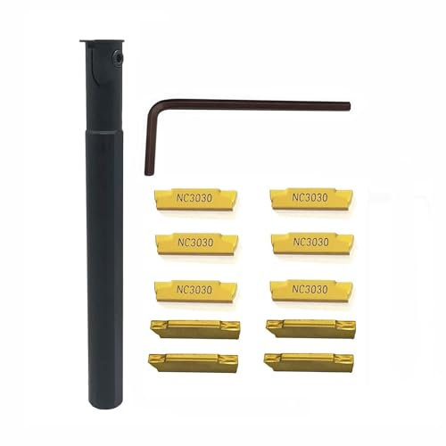 Hunricho10pc MGMN200 Hartmetalleinsätze Nutenfräseinsätze 2mm Breite Hartmetalleinsätze mit MGIVR 2016-2 Werkzeughalter zum Drehen der Klinger (MGIVR2016-2 + 10pcs MGMN200-G)