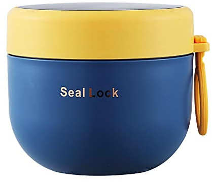 QOTSTEOS Insulated Lunch Box, 600ml Round Metal Stainless Steel Hot Food Bento Boxes, Portable Soup Salad Porridge Thermal Food Flask Jar, for Office School Soup Porridge Salad Sandwich Picnic(Blue)