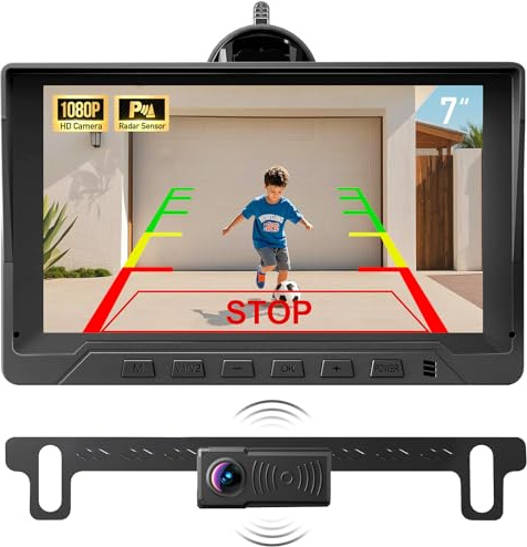 1080P Backup Camera with Backup Sensors Parking Distance Control (PDC) System, Back up Camera Waterproof Clear Night Vision Rear View Camera with 7'' Monitor for Cars/Truck/SUV/RV/Van/Trailer