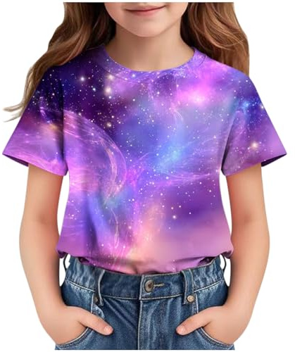 duxyoz Short Sleeve T Shirts Kids Girls Trendy Graphic Crewneck Teenage Girls Tshirts Comfy Summer Casual Vacation Tops T-Shirts Loose Fit Tshirts Funny Jogging Athletic Tops Soft Feel 9-10 Years