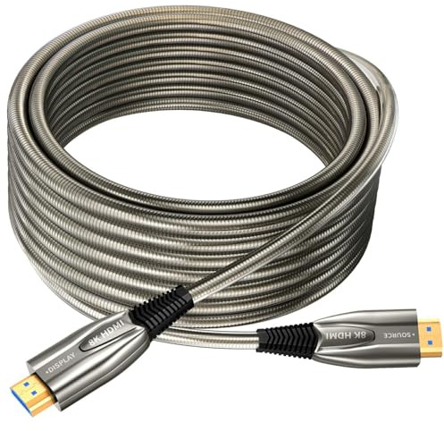 Câble HDMI à fibre optique 8 K 10 m blindé en acier optique HDMI AOC 2.1 48 Gbps Ultra Haute vitesse 8K @ 60Hz 4K @ 120 Hz Dynamic HDR eARC Dolby HDCP 2.2&2.3 pour HDTV/projecteur/home cinéma/boîtier