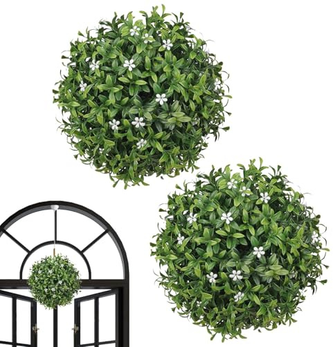 Generico Palle di Bosso Artificiale - Piante Finte Sferiche in Bosso | 2 Pezzi Resistente ai Raggi UV Appendibili per Decorazioni Esterni Giardino Terrazzo Patio Balcone