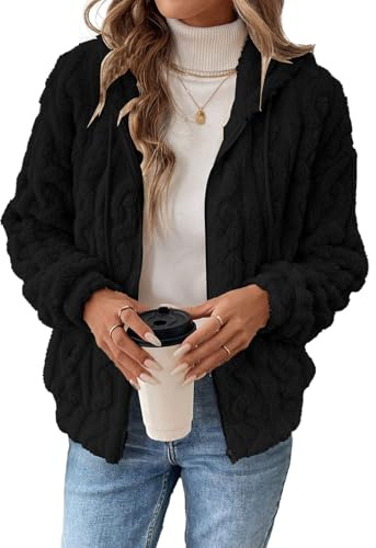 Yeenily Felpa Pile Donna con Zip Giacca Pile con Cappuccio Invernale Donna Giubbotto Invernale Felpa A Cappuccio con Tasca