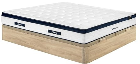 Vente-unique-Set 180 x 200 cm letto contenitore in legno chiaro + materasso a molle insacchettate 5 zone con rivestimento rinfrescante sp. 28 cm - KOROVOU
