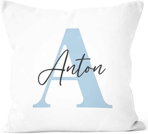 SpecialMe® Kissen-Bezug Monogramm Kissen-Hülle mit Namen Initiale Design Pastellfarben Baumwolle personalisierte Geschenke Dekokissen Weiss Standard