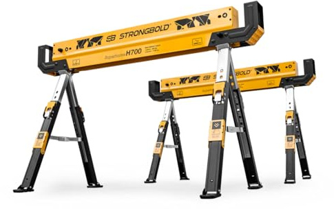 STRONGBOLD SuperHorse H700 Set di 2 Cavalletti da Lavoro Professionali | Regolabili in Altezza, Pieghevoli e Ultra Robusti | Portata 1180 kg, Ideali come Banco da Lavoro e Cavalletto Taglialegna