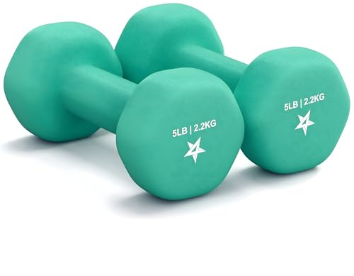 Yes4All 5 lbs Dumbbells Neoprene with Non Slip Grip – Great for Total Body Workout – Total Weight: 10 lbs (Set of 2)