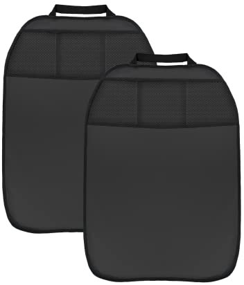 L&P A081S2 2 Stück Rückenlehnenschoner Rückenlehnenschutz Sitzschoner Rückenlehne Auto Kinder Lehnenschutz Hecksitzschoner Sitz Kunstleder Schwarz 3 Taschen Organizer Schutz für Autositz Sitzlehne