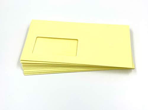 50 Fensterkuverts, Gelb, Hellgelb, DIN lang = 220 x 110 mm, Haftklebestreifen, Briefumschläge mit Fenster