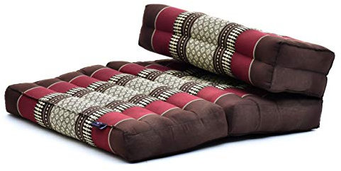Leewadee asiento de meditación – Almohadilla plegable para hacer yoga, cojín para el suelo de kapok sin tratar hecho a mano, 50 x 70 cm, Marrón Rojo