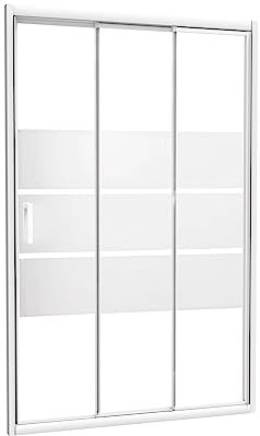 ONDÉE - Porte de douche MISSI, Façade coulissante 3 volets. 80x185cm - Epaisseur 4mm - Installation réversible - Profilé aluminium blanc (-25/+5mm) - Verre trempé sérigraphié 3 bandes blanches