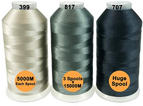 New brothread Set of 3 Different Gray Colors Polyester Machine Embroidery Thread Huge Spool 5000M for All Embroidery Machines