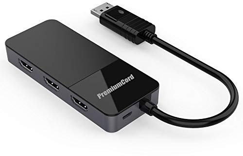 PremiumCord MST-adapter DisplayPort 1.4 till 3X HDMI 2.0 för bildskärmar upp till 8K @ 30Hz (tre gånger 4K), förlängd Mirror + Duplicatlägen, svart