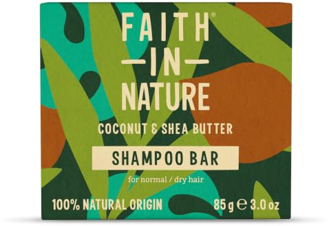Faith In Nature Natural Coconut & Shea Butter Shampoo Bar, Hydrating, Vegan & Cruelty Free, Paraben and SLS Free, for Normal to Dry Hair, 85g