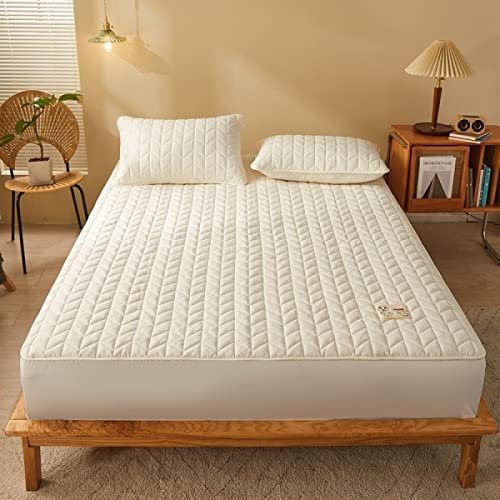 HAIBA bettlaken Bedding Gesteppte Matratzenauflage - Weich Mikrofaser Matratzen Topper - mit Spannumrandung - Matratzenschoner Unterbett auch für Boxspring-Betten beige 180x220+40cm