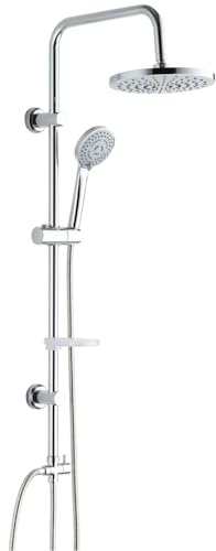 BAGNOCLIC Colonne de Douche en Acier Inoxydable avec Pomme et Douchette à Main Carrée Anti-Calcaire – Flexible Argenté 150 cm – Pieds ABS Réglables – Installation Facile et Complète