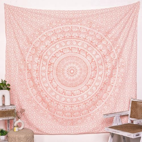 RAJRANG Indian Rose Gold Mandala Tapestry Wall Hanging Elephant Hippy Tapestries Twin Hippie Beach Throw College Dorm Decor Bohemian Boho Bedsheet - 137x213 cm
