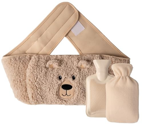 Wärmflaschengürtel 1L,128cm Extra Langer 3 in 1 Wärmflasche Gürtel, aus Naturkautschuk Auslaufsicher mit Deckel,Zur Reinigung Abnehmbar, Weich&Flauschig-perfekt für Nacken,Schulter,Rücken,Taille