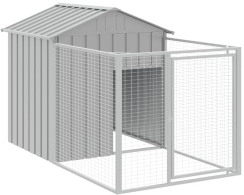 vidaXL Caseta para Perros, Perrera con Tejado Puerta, Casa para Animales, Jaula para Jardín Patio, Acero Galvanizado Gris Claro 117x201x123 cm