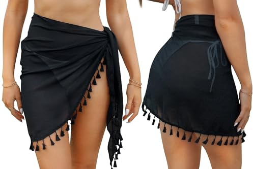 Aiseyi, Pareo da donna in chiffon, da spiaggia, con frange, 2 pezzi, Etichettalia unica