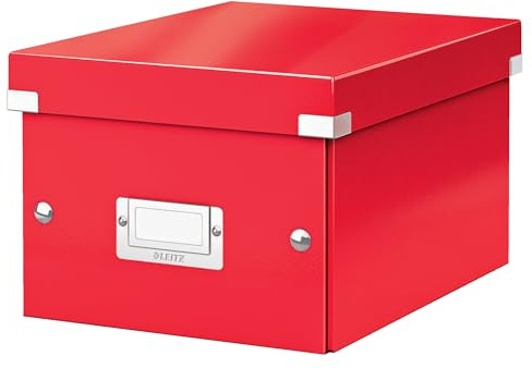 Leitz WOW A5 Storage Box, Click and Store Range, Small Cardboard Storage Box, Red, 60430026